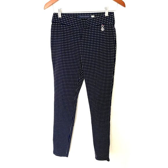 Tommy Hilfiger Blue White Polka Dot Stretch Skinny Pants Rayon Blend Slim Fit 4 - Picture 1 of 9